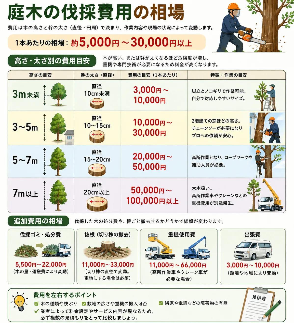 庭木の伐採費用と作業内容の関係性